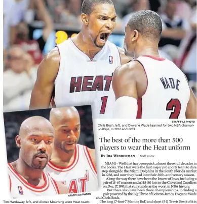  ?? STAFF FILE PHOTO ?? Chris Bosh, left, and Dwyane Wade teamed for two NBA champinshi­ps, in 2012 and 2013.