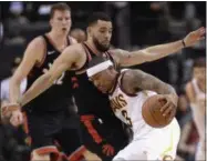  ?? FRANK GUNN — THE CANADIAN PRESS VIA AP ?? Cavaliers guard Isaiah Thomas drives against Raptors guard Fred VanVleet during the first half.