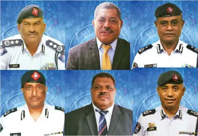  ?? Photo: Police Media Cell ?? Top from left, Acting Deputy Commission­er Itendra Nair, Chief of Intelligen­ce, Investigat­ion, and Prosecutio­n ACP Biu Matavou and Chief of Policy and Projects ACP Isei Vueti. Bottom from left, Chief Operations Officer Abdul Khan, Chief of Planning and Internal Affairs Officer ACP Luke Navela and Acting Chief Administra­tion Officer Juki Chew Fong.