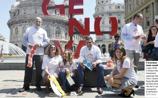  ?? FOTO ANSA ?? C’eravamo tanto amati Luglio 2018: il sindaco Bucci, l’assessore regionale Ilaria Cavo, l’assessore Paola Bordilli ed Elisa Serafini che da lì a poco rassegnerà le dimissioni