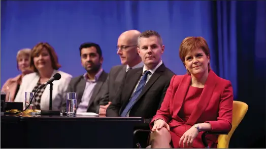  ??  ?? First Minister Nicola Sturgeon and members of the Scottish Cabinet at the start of the Scottish National Party conference at the SEC Centre in Glasgow