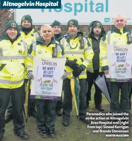  ?? MARTIN McKEOWN ?? Paramedics who joined the strike action at Altnagelvi­n Area Hospital and (right from top) Sinead Kerrigan and Brenda Stevenson