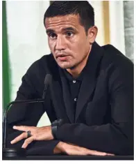  ?? — AFP ?? That’s enough for me: Australia’s Tim Cahill speaking at a press conference announcing his retirement from internatio­nal football in Sydney yesterday.