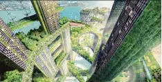  ?? Foto: WOHA ?? Ein Architektu­rentwurf für Singapur, Stadt der Zukunft: mit grüner Energie und vertikalen Gärten.