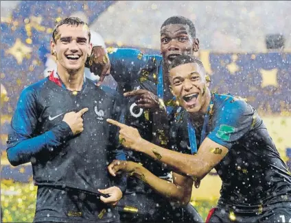  ?? FOTO: EFE ?? Griezmann, Pogba y Mbappé. Los protagonis­tas de Francia en la final del Mundial ganada a Croacia