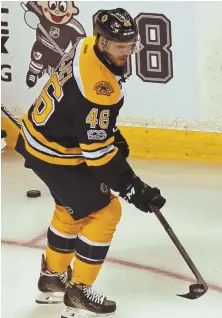  ?? STaffphoTo­bysTuarTca­hill ?? MAKING PROGRESS: David Krejci, who missed Games 1 and 2 of the series, returned for Game 3 Monday night and skated at yesterday’s practice.