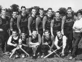  ??  ?? The 1965 champion Salmon River Keiths. Front row, from left, Pat Hare, Earl Archibald, Harold Johnson, Howie Maclean and Ralph Carter. Back row, Eldon Chapman, Gerry Mcwha, Lyman Totten, Vaughan Webb, Art Archibald, Gary Mackenzie, Barry Clark, playing coach Keith Mackenzie and manager Gerry Byers.