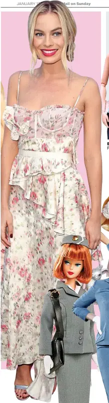  ??  ?? PETAL POWER: Robbie’s pretty Brock Collection dress is all frills and florals – as is Barbie’s summer number