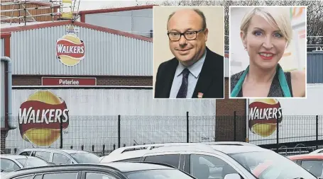  ??  ?? The former Walkers plant in Peterlee and, inset, MP Grahame Morris and Heather Mills.