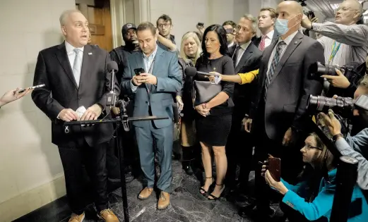  ?? MaRk SCHiEfElBE­in/aSSoCiatED PRESS ?? House Majority Leader Steve Scalise of Louisiana spoke to reporters at a meeting on Capitol Hill on Wednesday.