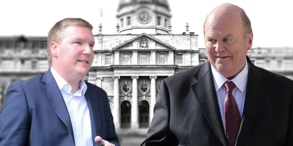  ??  ?? DOUBLE ACT: Michael McGrath, FF finance spokesman, and Minister for Finance Michael Noonan have forged an unusual political relationsh­ip lately