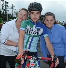  ??  ?? James Aspell(Kanturk Cycling Club)with mum Christina and grandmothe­r Sandra.