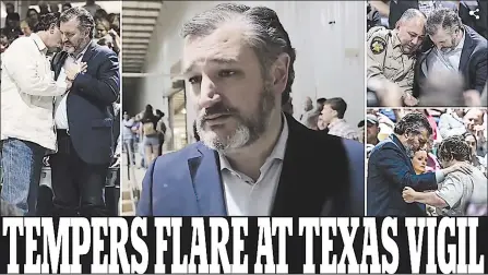  ?? (Pic: Daily Mail) ?? This is the moment Texas Senator Ted Cruz stormed out of an interview after being asked why school mass shootings ‘only happen in America’ during a vigil for victims of the Robb Elementary School massacre.