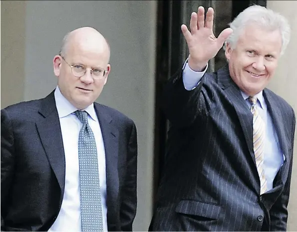  ?? STEPHANE DE SAKUTIN/AFP/GETTY IMAGES FILES ?? John Flannery, left, who is replacing Jeffrey Immelt, right, as CEO, has boosted sales and profit margins as head of GE Healthcare. Immelt failed to win the accolades of Wall Street as GE shares have fallen about 30 per cent since Immelt took over.