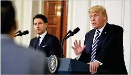  ?? MARK WILSON / GETTY IMAGES ?? President Donald Trump and Italian Prime Minister Giuseppe Conte hold a joint news conference Monday at the White House. Among the topics discussed were immigratio­n, trade and NATO. Trump also reiterated his vow to shut down the government if he does...