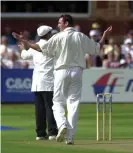  ?? Photograph: Naden Rebecca Naden/PA ?? Scott Boswell after bowling his sixth wide in the 2001 C&G Trophy final against Somerset.