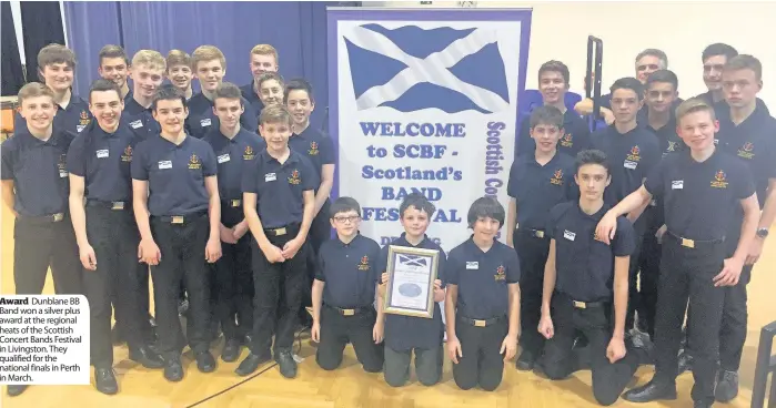  ??  ?? Award Dunblane BB Band won a silver plus award at the regional heats of the Scottish Concert Bands Festival in Livingston. They qualified for the national finals in Perth in March.