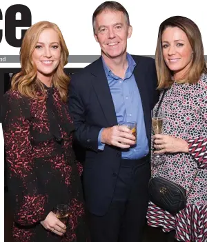  ??  ?? Mogul: Darroch with Sky presenters Sarah-Jane Mee and Natalie Pinkham