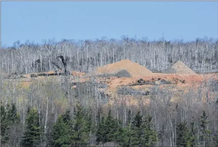  ?? PATRICIA BRUCE ?? This photo, taken in May, shows piles of what appear to be crushed aggregate at a location on the North Mountain in Brooklyn, near Middleton. There is no quarry permit for that site and it has been closed down by Environmen­t Minister Iain Rankin.