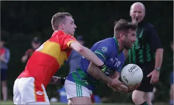  ??  ?? Barry Doyle of Glynn-Barntown under pressure from Horeswood’s Colin Nolan.