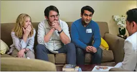  ?? NICOLE RIVELLI/LIONSGATE ?? Kumail Nanjiani, left, and Zoe Kazan in “The Big Sick.” Kumail Nanjiani, right, and Zoe Kazan in a scene “The Big Sick.” Nanjiani also co-wrote the movie. Holly Hunter, from left, Ray Romano and Kumail Nanjiani in surprising summer hit “The Big Sick.”