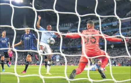  ?? REUTERS ?? Raheem Sterling completes his hattrick during Manchester City’s 5-1 win over Atalanta on Tuesday.