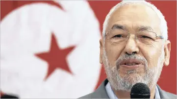  ??  ?? VISIONARY: Rachid Ghannouchi, leader of Tunisia’s Ennahda, says the party’s solution to extremism is to focus not on the preservati­on of Islamic identity, but good governance and economic developmen­t.