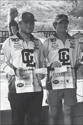  ??  ?? Gordon Lee's Hunter Roberson and Caleb O'Neal finished second overall in points during the 2016 NWGHSAA bass fishing season. (Contribute­d photo)