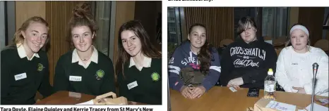  ??  ?? Tara Doyle, Elaine Quigley and Kerrie Tracey from St Mary’s New Ross. Sophia Kehoe, Leah Ryan and Rebecca Donovan from FDYS Wexford.