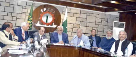  ?? ?? Islamabad: Abdul Sami khan, Chairman Petroleum Dealers associatio­n presiding over a meeting in FPCCI Islamabad regarding the problems being faced by dealers. — NNI