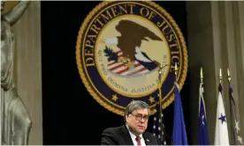  ??  ?? Attorney General William Barr speaks at a justice department event in February. Photograph: Yuri Gripas/Reuters