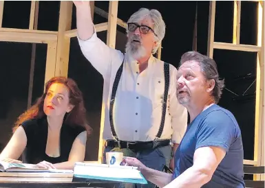  ??  ?? The Master Builder director Brian Richmond, centre, with cast members Amanda Lisman and David Ferry. Ferry, an awardwinni­ng director and actor, plays Halvard Solness, while Stratford Festival alum Lisman plays Hilde Wangel.