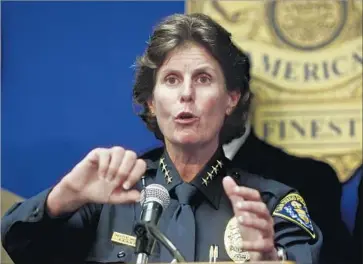  ?? Lenny Ignelzi Associated Press ?? SAN DIEGO POLICE CHIEF Shelley Zimmerman, shown in 2015, says in a new report that cameras worn by officers have helped to discourage violence. The department is upgrading each of its nearly 1,200 devices.