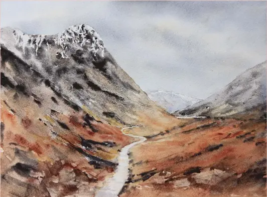  ?? ?? The finished painting Glencoe in Autumn,
watercolou­r, 9x12in. (23x30.5cm)