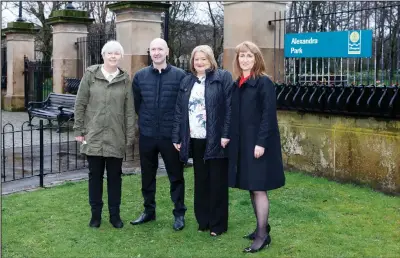  ??  ?? Jim with May Hutchinson, Elaine McDougall and Linda Sichi (above), and with Peter Morrison and Frank Cameron (below)