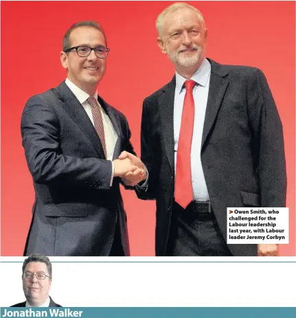  ??  ?? >
Owen Smith, who challenged for the Labour leadership last year, with Labour leader Jeremy Corbyn