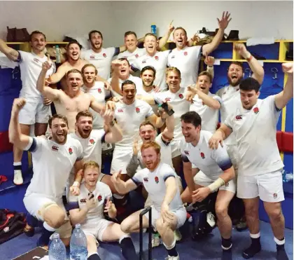  ??  ?? Done it: England Counties celebrate their stunning undefeated tour of Romania