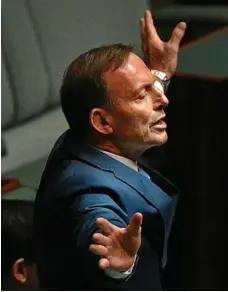  ?? PHOTO: MICK TSIKAS/AAP ?? RUNNING AGAINST THE TIDE: Former prime minister Tony Abbott speaks during debate of the Marriage Amendment Bill in the lower house yesterday.