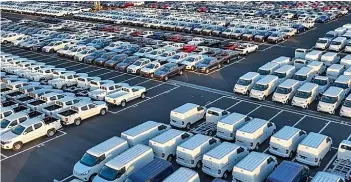  ?? Photo: Xinhua ?? This aerial photo taken on March 13, 2023 shows vehicles at a terminal of Taicang Port, east China’s Jiangsu Province.