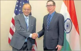  ?? AP ?? Finance minister Arun Jaitley with US treasury secretary Steven Mnuchin in Washington on Saturday