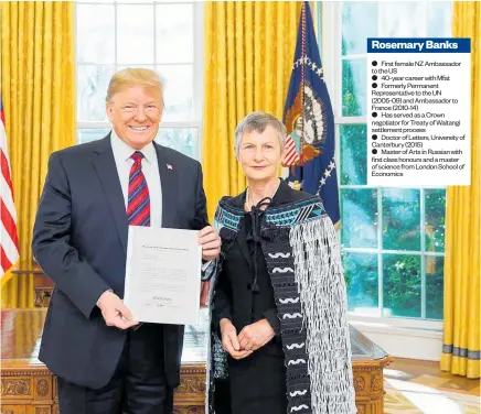  ??  ?? Rosemary Banks presents her credential­s to President Donald Trump.