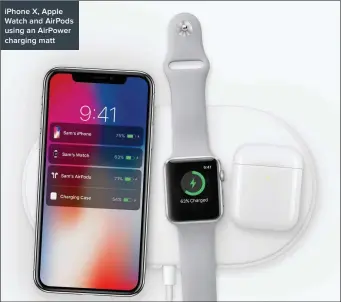  ??  ?? iPhone X, Apple Watch and AirPods using an AirPower charging matt