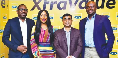  ??  ?? L-R: Oluwole Rawa, general manager, consumer marketing, MTN Nigeria; Dakore Egbuson-Akande, Nollywood actress; Rahul De, chief marketing officer, MTN Nigeria: and Richard Iweanoge, general manager, brands and communicat­ion, MTN Nigeria, at the relaunch of MTN Xtravalue in Lagos recently.