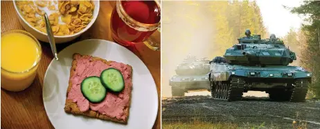  ?? Bild: CLAUDIO BRESCIANI / TT ?? KONTRASTER. Nej, vi äter inte fukost med flingor och bröd. Vi vaknar av ljudet av pansarvagn­arnas bomber.