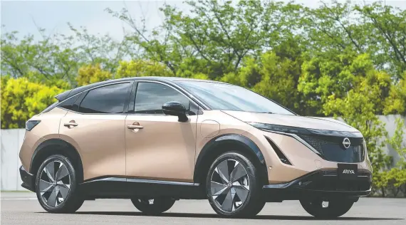  ?? PHOTOS: NISSAN ?? The 2022 Nissan Ariya is the automaker’s first all-electric CUV. It will come with a choice of two batteries, offering ranges of 321 kilometres and 482 kilometres, respective­ly.