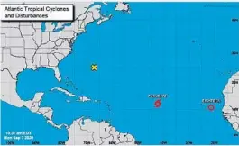  ?? NATIONAL HURRICANE CENTER/COURTESY ?? Tropical Storm Paulette formed in the Atlantic Ocean on Monday.