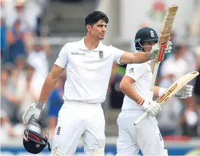  ?? Getty. ?? Alastair Cook acknowledg­es the crowd after reaching his century.