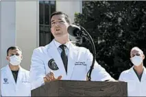  ?? SUSAN WALSH/AP ?? Dr. Sean Conley, physician to President Donald Trump, briefs reporters Saturday at Walter Reed National Military Medical Center.