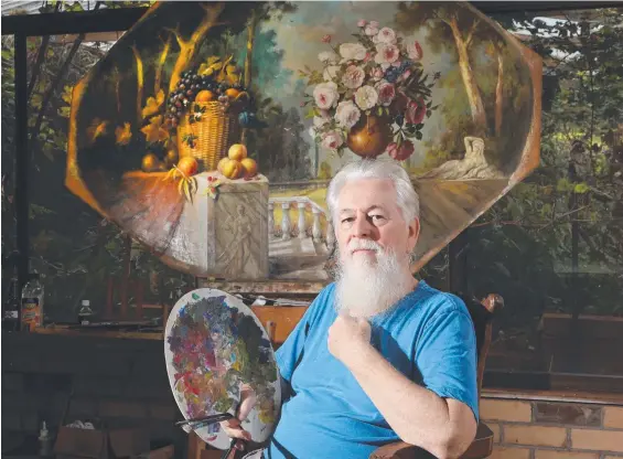  ?? Picture: GLENN HAMPSON ?? Master artist Jos Kivits has barely left his Mt Tamborine home for years – but will do so next month when he hosts a rare solo exhibition.