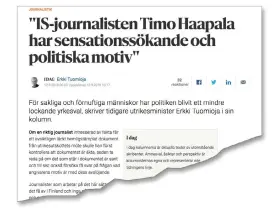  ?? FOTO: SKäRMAVBIL­D ?? Förra utrikesmin­istern Erkki Tuomiojas fräna anklagelse­r mot Ilta-Sanomat blev inte obesvarade.